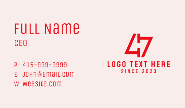 Red Number 47  Business Card Design Image Preview