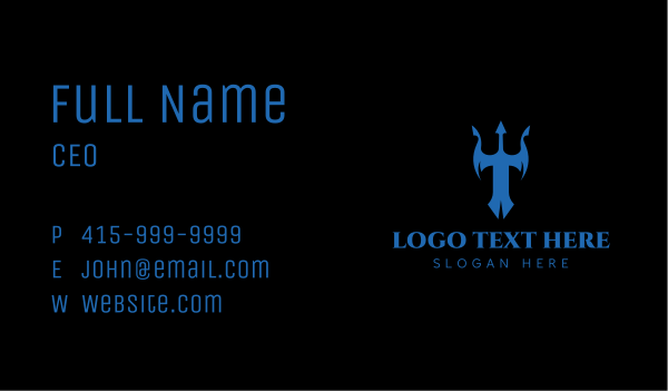 Blue Trident Letter T Business Card Design Image Preview