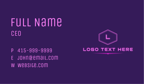 Neon Pink Futuristic Letter Business Card Design Image Preview