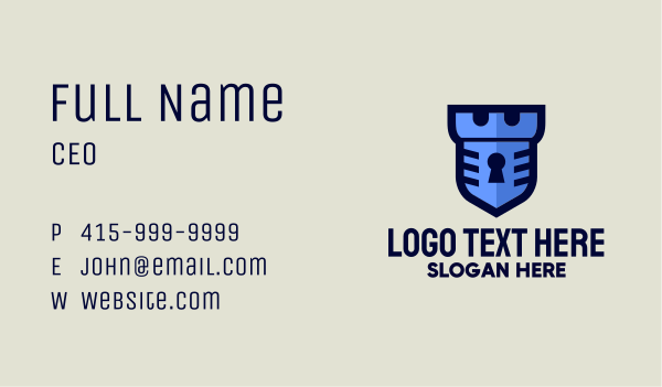 Blue Keyhole Shield Business Card Design Image Preview